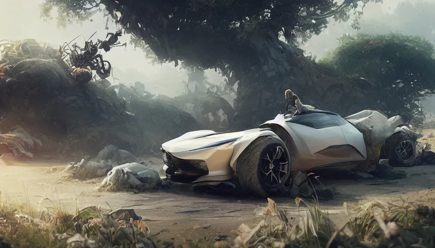 Image similar to a beautiful concept design of a supercar converted into offroad suv by cory loftis, fenghua zhong, ryohei hase, ismail inceoglu and ruan jia. volumetric light, detailed, octane render, midsommar