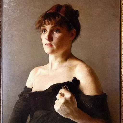 Prompt: portrait of a female boxer by alfred stevens