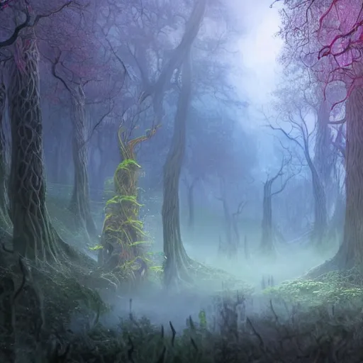 Prompt: a fabulous, otherworldly forest in a wonderful fantasy world, ultrarealistic, ultradetailed, 8 k