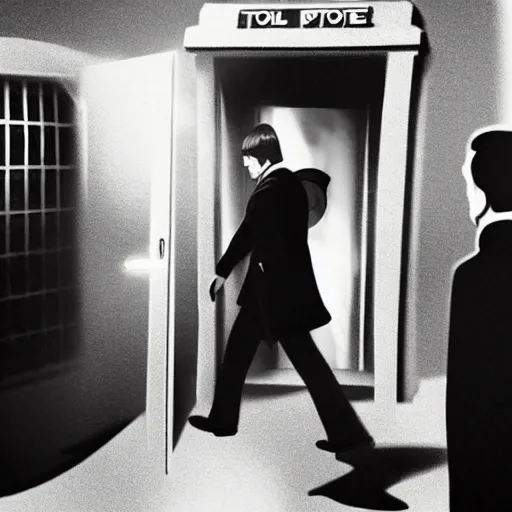 Prompt: mr spock exiting the tardis