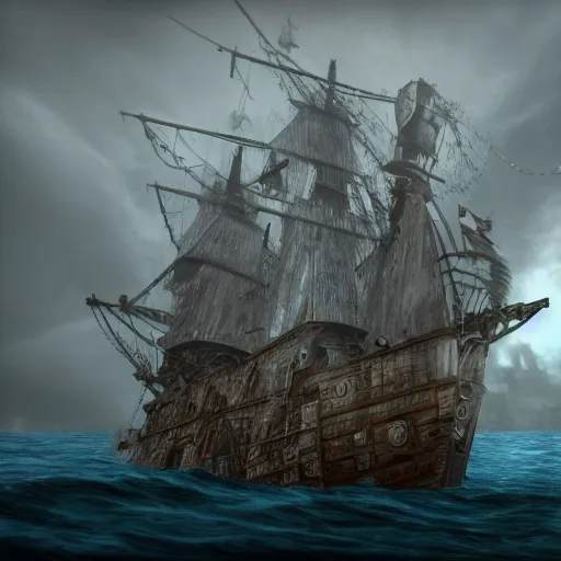 Image similar to haunted ghost ship, pirate, unreal engine