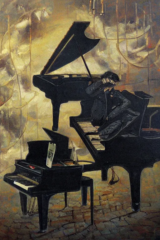 Image similar to second world war ending, oil painting in the style of chopin's nocturne in a minor, highly intricate, trending on artstation