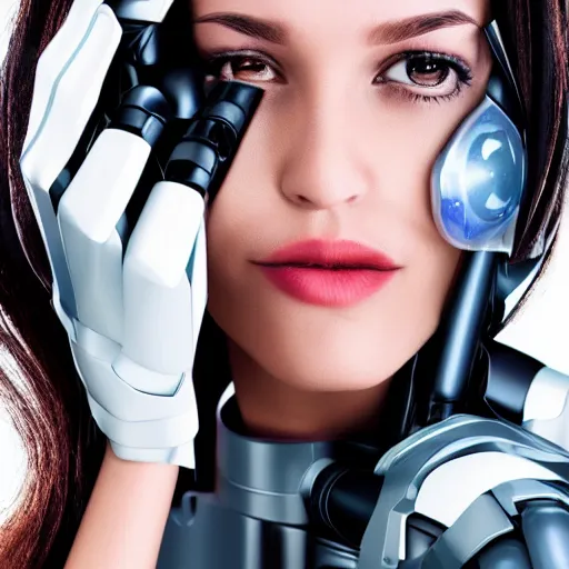 Image similar to portrait photo of a beautiful female cyborg