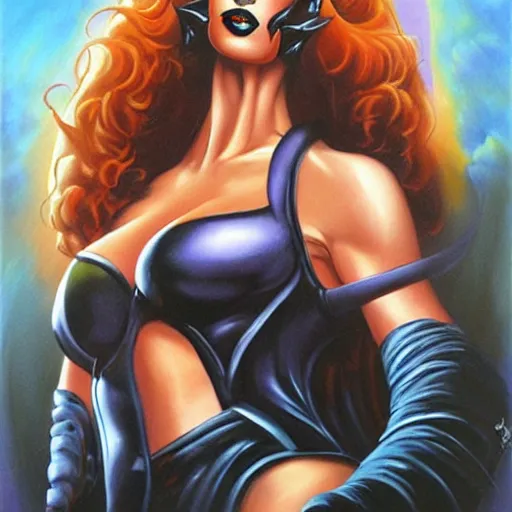 Prompt: worlds hottest villainess, painting by Julie Bell