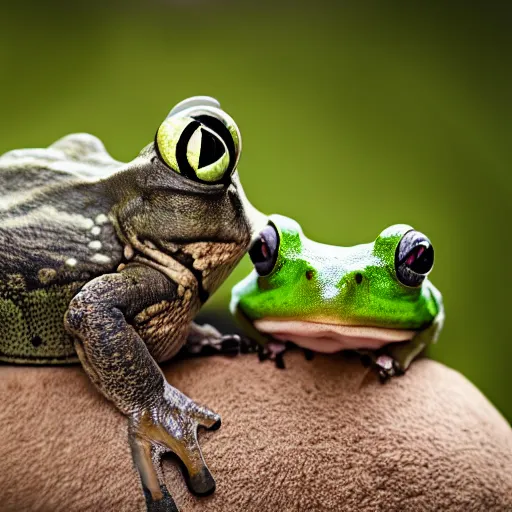 Image similar to a portrait photo of frog dog rabbit gecko, award winning photography, 5 0 mm