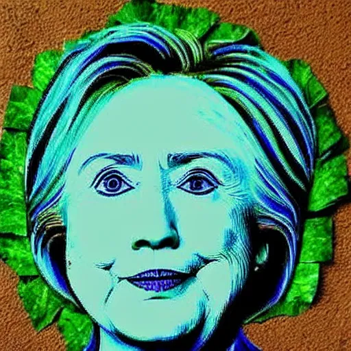 Image similar to hillary clinton made entirely out of leaves, painted by claude monet