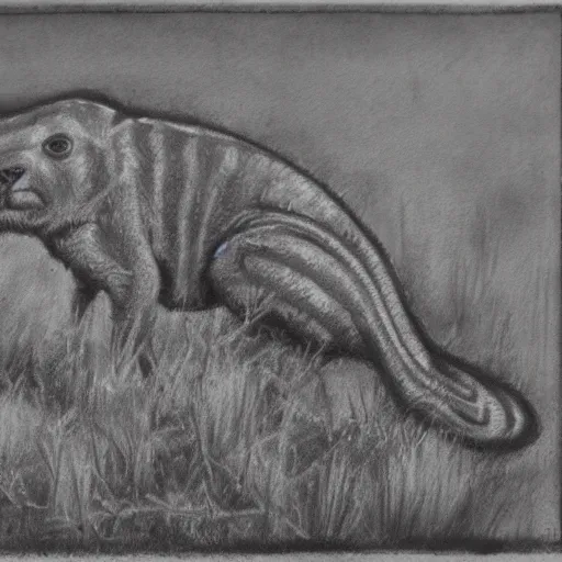 Image similar to petaurus breviceps, wildlife field sketch. petaurus breviceps charcoal field drawing, by john banovich