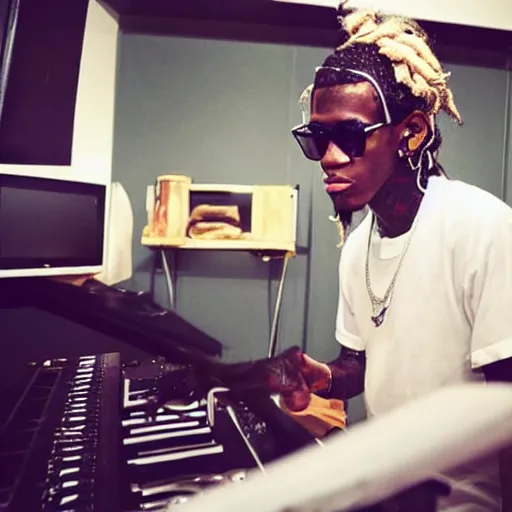 Image similar to young thug cooking in the studio,