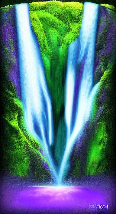 Image similar to purple planet with waterfall pixel artwork, digital art, award winning