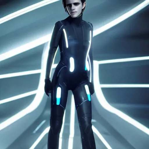 Image similar to photo of emma watson in tron : legacy ( 2 0 1 0 ), full body shot, sharp focus, award - winning