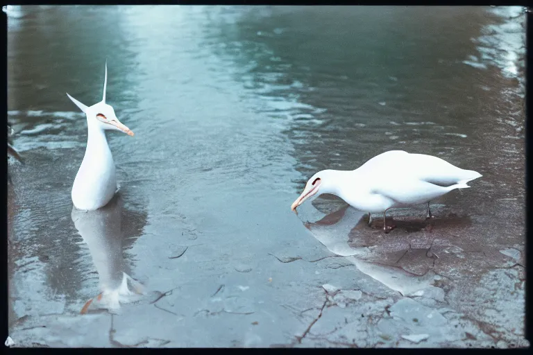 Prompt: a photo of a mewtwo seagull in its natural habitat, kodak ektachrome e 1 0 0 photography