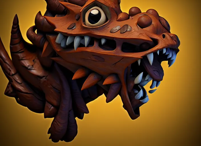 Image similar to brown wooden festeroot dragonskull treant head, stylized stl, 3 d render, activision blizzard style, hearthstone style, darksiders art style