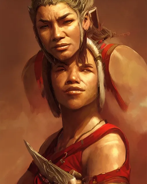 Image similar to the elder scrolls vi, charismatic rugged female redguard warrior portrait, illustration, rim light, top light, perfectly shaded, soft painting, art by krenz cushart and wenjun lin