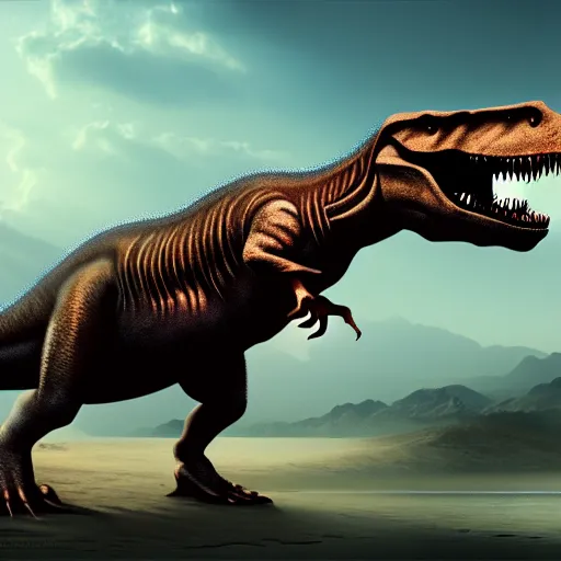 Image similar to Jesus as a t-rex, matte painting, 4K