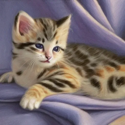 Image similar to painting of a cute kitten laying under a blanket