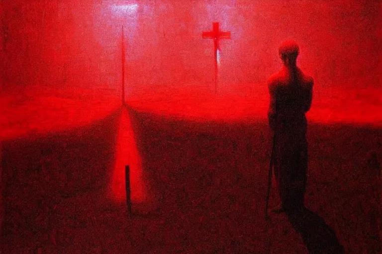 Image similar to only with red, caesar, in hoc signo vinces, rome on background, an ancient path, in the style of beksinski, part by hopper, part by rodcenko, part by hofbauer, intricate composition, red by caravaggio, insanely quality, highly detailed, masterpiece, red light, artstation