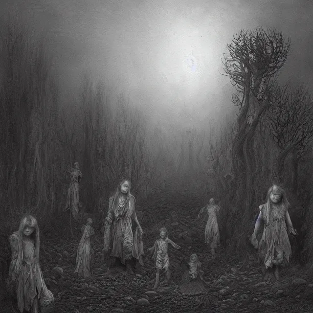 Image similar to a painting of the children of the grave by gustave dore, dark fantasy art, high detail, trending on artstation