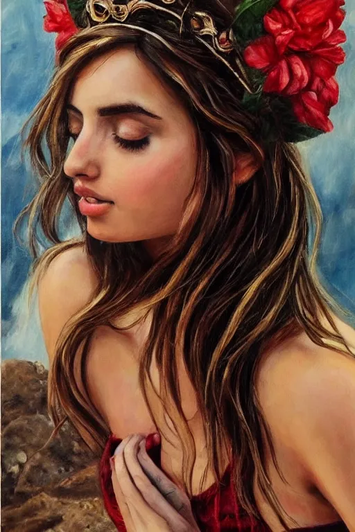 Image similar to ana de armas, greek goddess painting