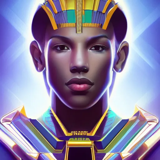 Image similar to symmetry!! solid cube of light, hard edges, product render retro - futuristic poster scifi, lasers and circuits, brown skin prince, egyptian pharaoh, intricate, elegant, highly detailed, digital painting, artstation, concept art, smooth, sharp focus, illustration, dreamlike, art by artgerm