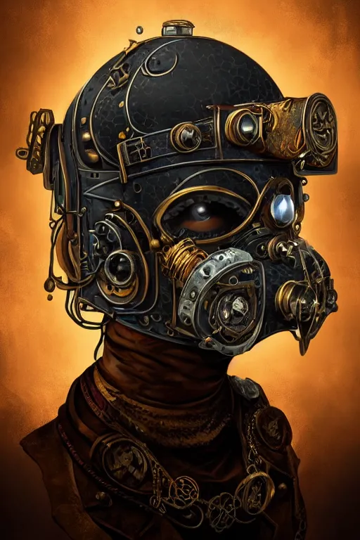 Image similar to steampunk helmet fantasy art mask robot ninja stylized digital illustration sharp focus, elegant intricate digital painting artstation concept art global illumination ray tracing advanced technology chaykin howard and campionpascale and cooke darwyn and davis jack