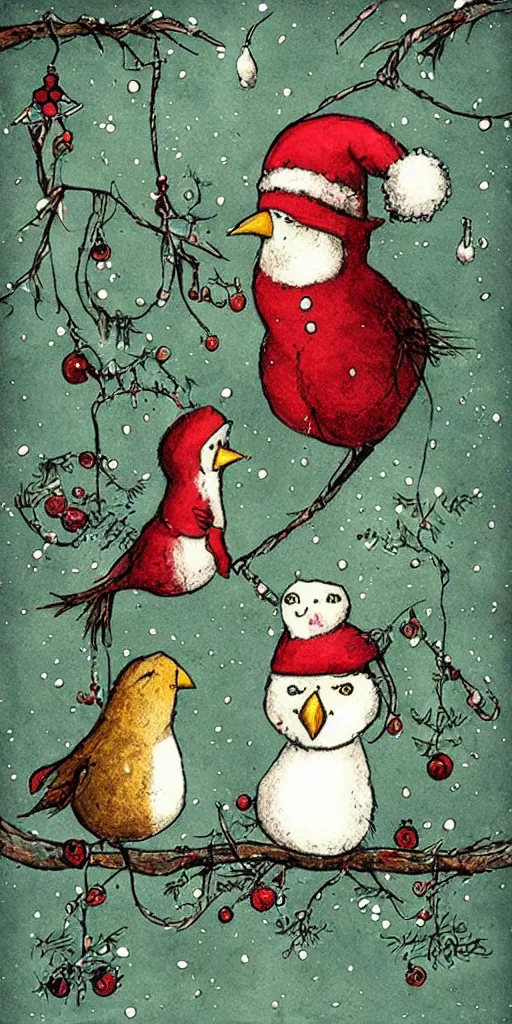Image similar to a christmas card birds scene by alexander jansson