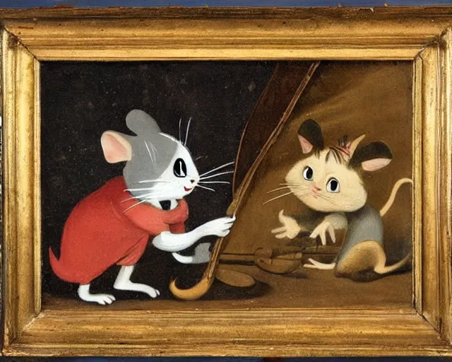 Prompt: a 1 6 0 0 s painting of tom and jerry