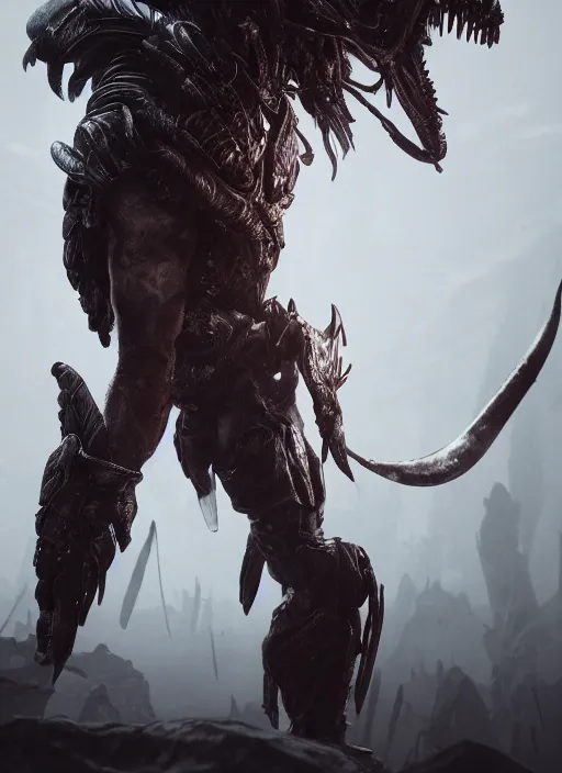 Prompt: a photorealistic dramatic hyperrealistic render of predator the alien hunter in white bone armor, ultra realistic details, well worn by paul dave malla from artstation, beautiful dramatic dark moody tones and lighting, cinematic atmosphere, studio lighting, global illumination, shadows, dark background, concept design art octane render, 8 k