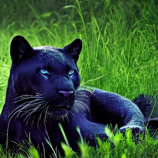 Prompt: a black panther sleeping, under green moonlit grass, 4 k, hd, realistic