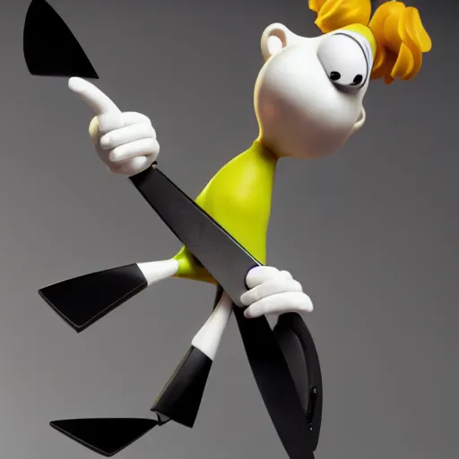 Image similar to a close up of a cartoon character holding a pair of scissors, a raytraced image by cedric seaut ( keos masons ), cgsociety contest winner, generative art, rendered in cinema 4 d, rendered in maya, polycount