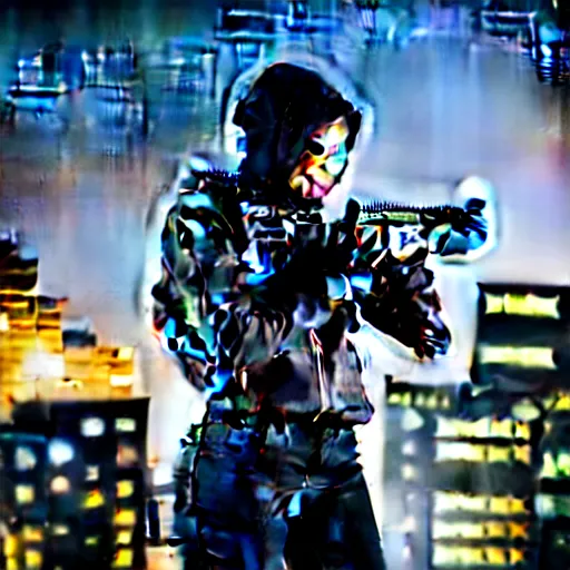 Prompt: photographic portrait of a techwear woman holding a shotgun, closeup, on the rooftop of a futuristic city at night, sigma 85mm f/1.4, 4k, depth of field, high resolution, 4k, 8k, hd, full color, Die Hard, movies with guns, movie firearms