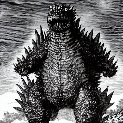 Prompt: godzilla by rembrandt