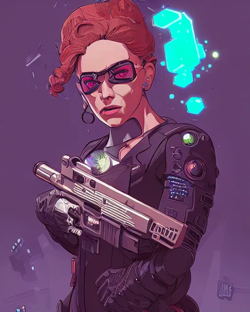 Image similar to A cybernetic witch wielding two Glock pistols, bust shot, smooth, intricate, elegant, power aura, digital painting, artstation, concept art, sharp focus, illustration, art by Josan Gonzalez, high contrast