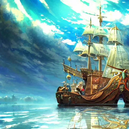 Prompt: A beautiful ultradetailed anime illustration of the inside of a pirate ship, makoto shinkai and thomas kinkade, anime art wallpaper 4k, trending on arstation W- 1024