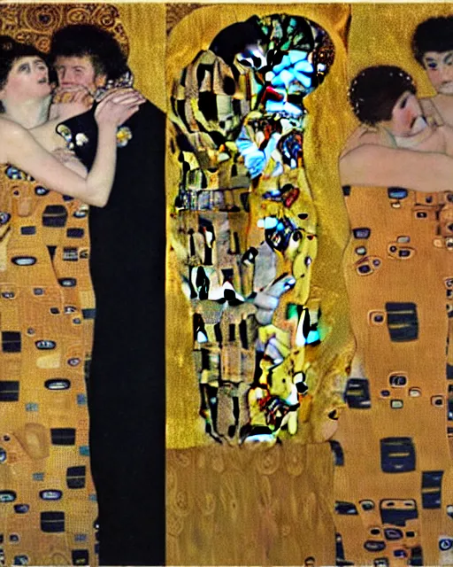 Image similar to wedding, painting by gustav klimt, gold leaf on wood