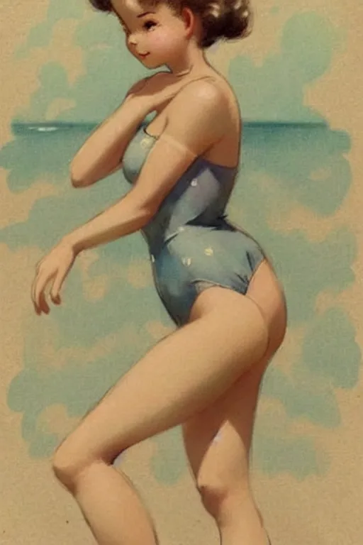Image similar to (((((1950s adventure swimsuit girls character illustration. muted colors.))))) by Jean-Baptiste Monge !!!!!!!!!!!!!!!!!!!!!!!!!!!