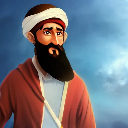 Image similar to Osama Bin Laden appears in new Disney movie, digital painting, 4k, anime key visual, artstation, kuvshinov ilya