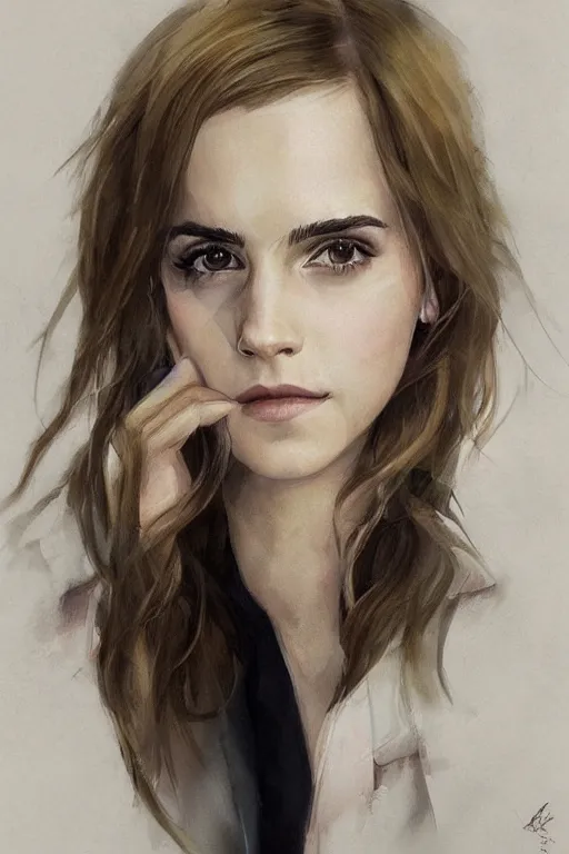 Prompt: portrait of Emma Watson by Krenz Cushart