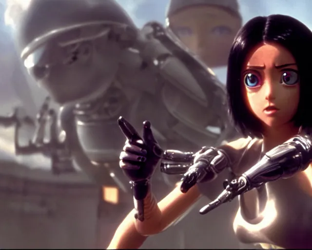 Prompt: a beautiful film still from battle angel alita, futuristic, cinematic lighting, photorealistic, lifelike, highly detailed, photorealistic, high resolution