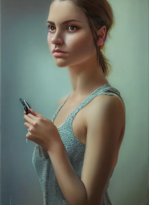 Image similar to portrait of a gorgeous young woman in the style of stefan kostic, 500px, realistic photo, sharp focus, 8k high definition, insanely detailed, intricate, elegant