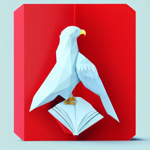 Image similar to low poly, vector, white eagle icon, in a book, red background, cgsociety, artstation, octane render