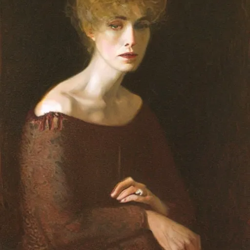 Image similar to portrait of a melancholic lady, by levy - dhurmer