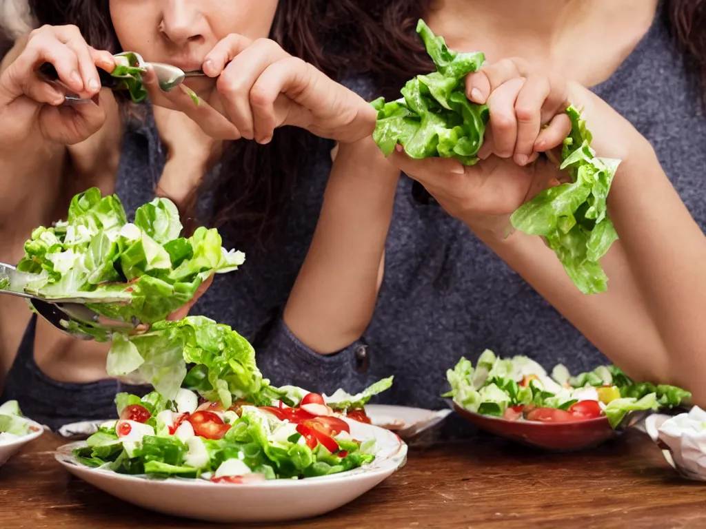 Prompt: an angry woman stabbing her salad, photo, 8K High Definition, highly detailed