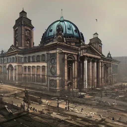 Image similar to volkshalle building, berlin 1 9 4 5, matte painting by greg rutkowski, artstation