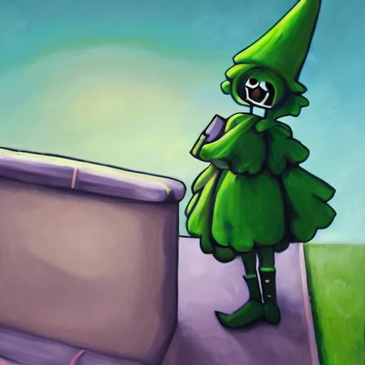 Prompt: a very elegant oil painting of ralsei from deltarune, oil painting, full body, smooth paint, asriel, furry, underground, undertale, by toby fox