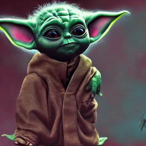 Prompt: baby yoda became bloody ugly lovecraftian degenerate abomination, photo - realistic, color image, 2 k, highly detailed, bodyhorror, occult art, by giger