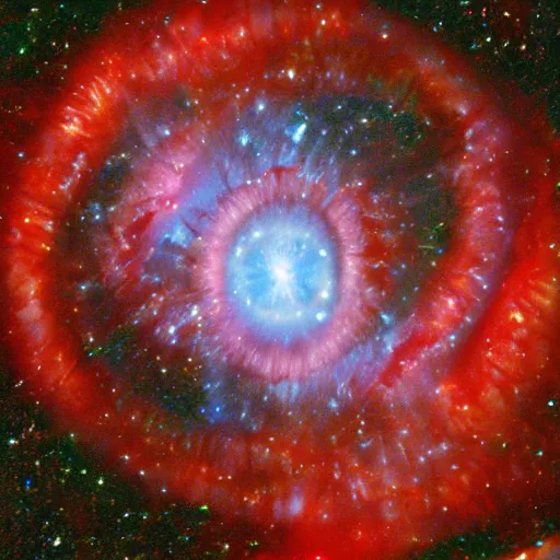 Image similar to Kinetic sculpture. NGC7293 Helix Nebula in intrared by VISTA telescope, Chile. Flickr, stencil by Joe Jusko rich, bold
