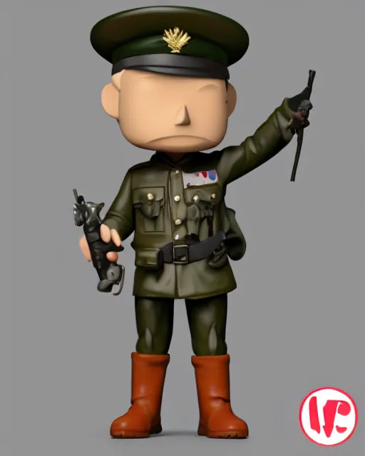 Prompt: full body 3d render of a ww1 soldier as a funko pop, studio lighting, white background, blender, trending on artstation, 8k, highly detailed