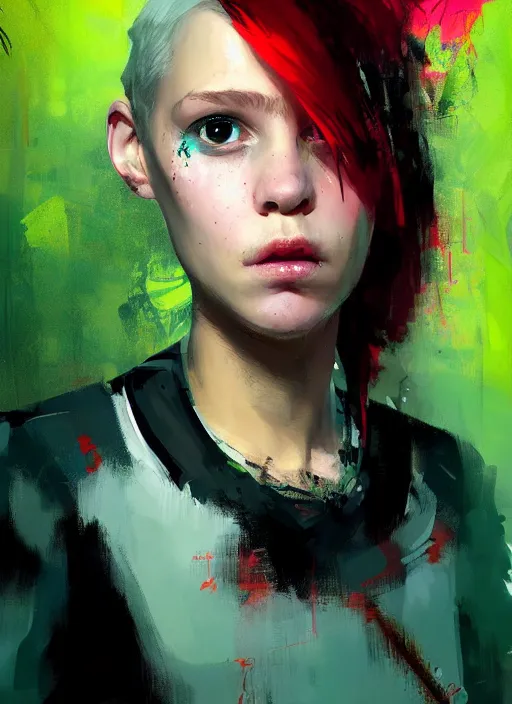 Prompt: a portrait of a pretty sewer punk young lady by adrian ghenie