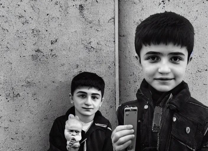 Image similar to professional fine details photo portrait of detailed hasbi hasbullah magomedov from makhachkala, dagestan kid in the postsoviet suburbia, iphone photo, instagram