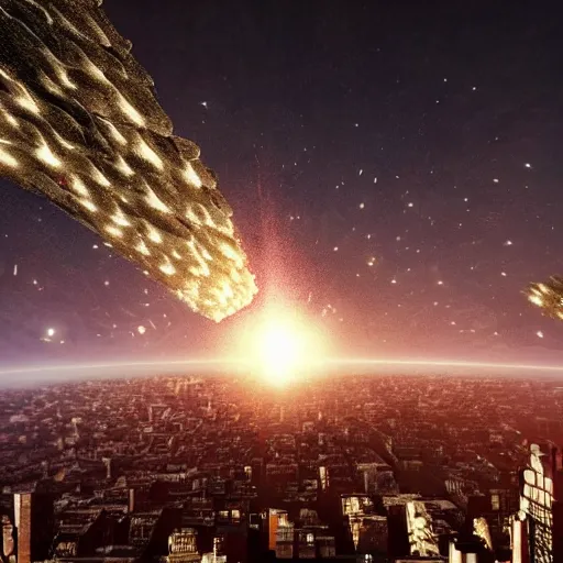 Prompt: meteorites striking the city, annihilating it, 4 k highly detailed